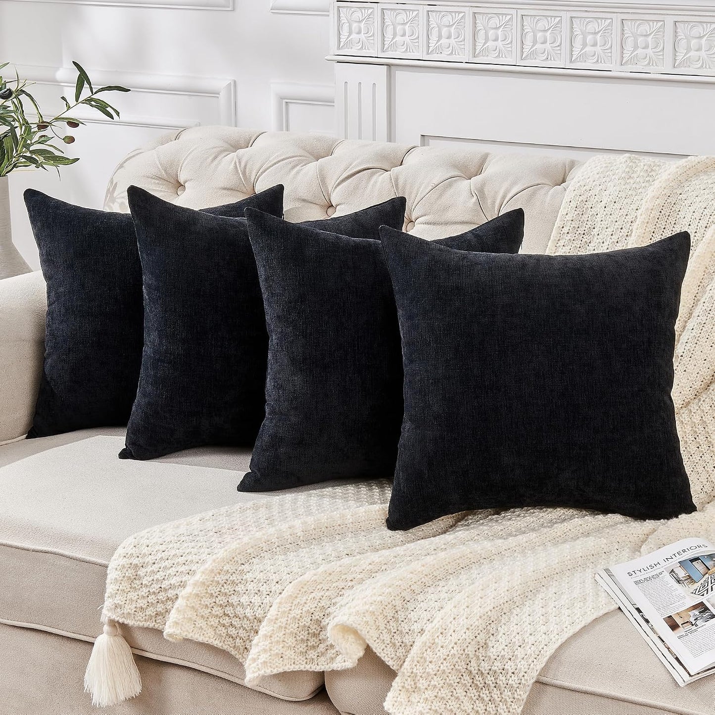 GAWAMAY Lumbar Support Pillow Decorative Rectangle Throw Pillow Covers 12"x20" Inch Set of 2, Soft Chenille Fall Pillowcase for Living Room Bedroom Sofa Couch Cushion Cover Grey 30x50cm (No Insert)