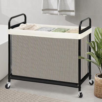 STO STO Laundry Hamper 2 Section, 100L Rolling Laundry Sorter Cart with Removable and Washable Liner Bag, Clothes Hamper with Wheels and Metal Handle for Laundry Room and Bedroom
