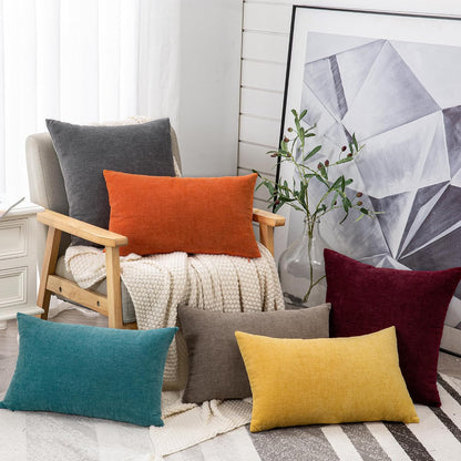 GAWAMAY Lumbar Support Pillow Decorative Rectangle Throw Pillow Covers 12"x20" Inch Set of 2, Soft Chenille Fall Pillowcase for Living Room Bedroom Sofa Couch Cushion Cover Grey 30x50cm (No Insert)