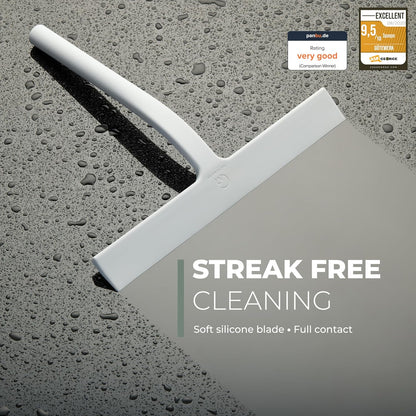 Silicone Shower Squeegee with 3-in-1 No-Drill Mount, Black, 9'' | Squeegee for Glass Doors & Mirrors with Stainless Steel Core, Streak-Free & No-Squeak Window Cleaning, Hook/Suction/Adhesive