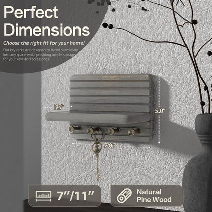Rebee Vision Pine Wood Key Holder Wall Mount with Shelf for Entryway, Brown | 6 Key Hooks, Round Corner, Smooth&Hand-Friendly, Clear Wood Texture, Space-Saving Design, Organize Mail & Letter
