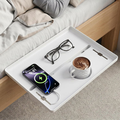 JOYMOOP Clip-On Bedside Shelf for Bunk Beds, Dorm Room Essentials, Bedside Caddy, No-Tool Install Bed Side Table Storage for Loft, Platform Beds, Nightstand Caddy for Phone, Glasses, Book, Black