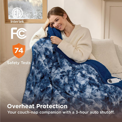 Bedsure Heated Blanket Throw Blanket with Preheat Function - Fast Heating Electric Blanket, Soft Flannel Throw with 6 Time Settings(Up to 10H), 6 Heating Settings, Gifts for Grandma (50"x60", Grey)