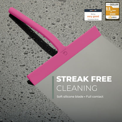 Silicone Shower Squeegee with 3-in-1 No-Drill Mount, Black, 9'' | Squeegee for Glass Doors & Mirrors with Stainless Steel Core, Streak-Free & No-Squeak Window Cleaning, Hook/Suction/Adhesive