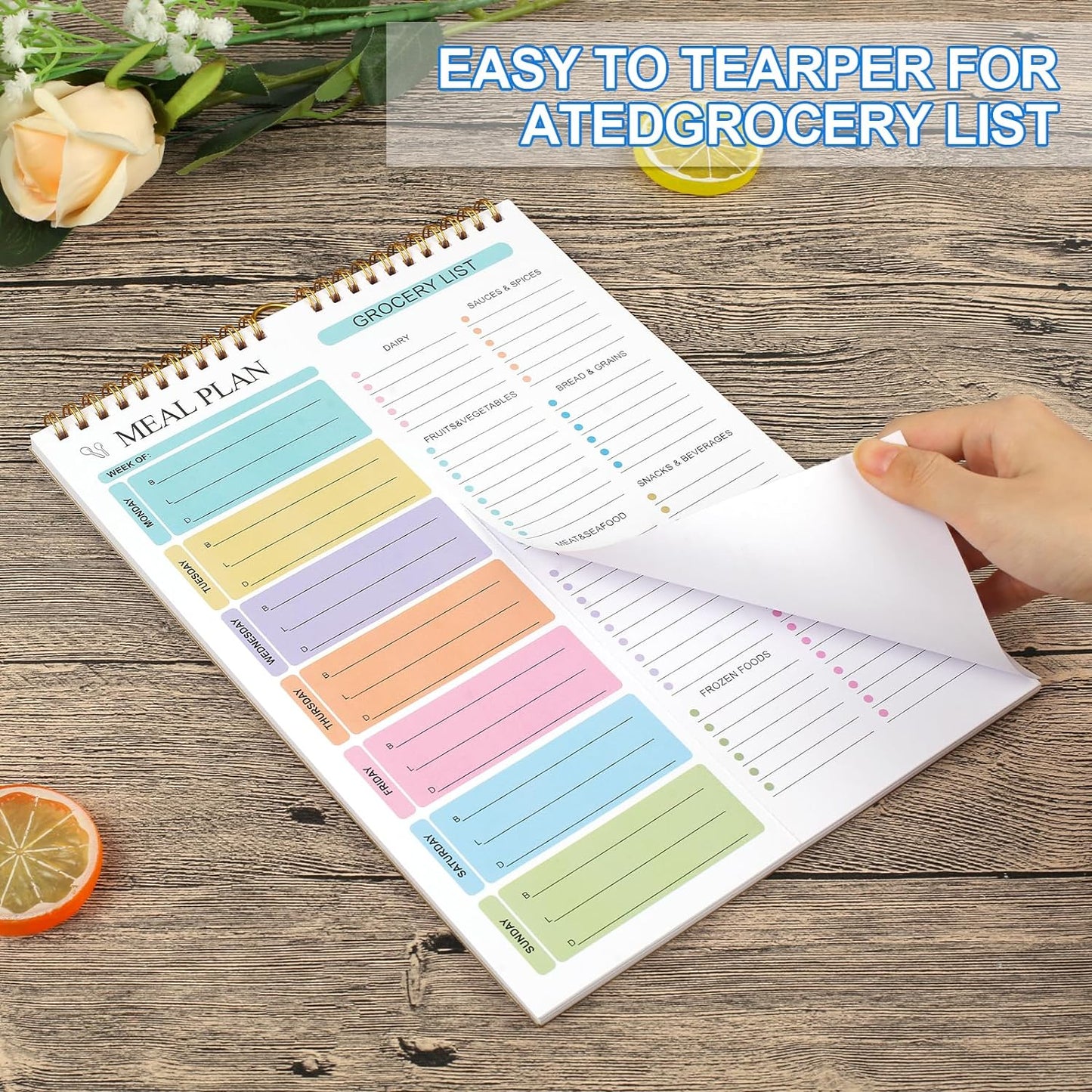 Weekly Meal Planner Notebook 8.5x11”, 50 Sheets Weekly Meal Planner Magnetic, Double Helix Meal Planner and Grocery List, Wall-Mountable Menu Planner for Fridge Notepad for Daily & Plan