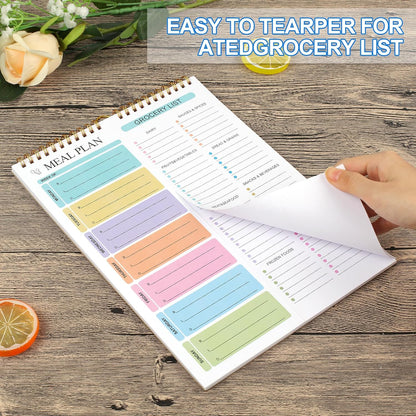 Weekly Meal Planner Notebook 8.5x11”, 50 Sheets Weekly Meal Planner Magnetic, Double Helix Meal Planner and Grocery List, Wall-Mountable Menu Planner for Fridge Notepad for Daily & Plan