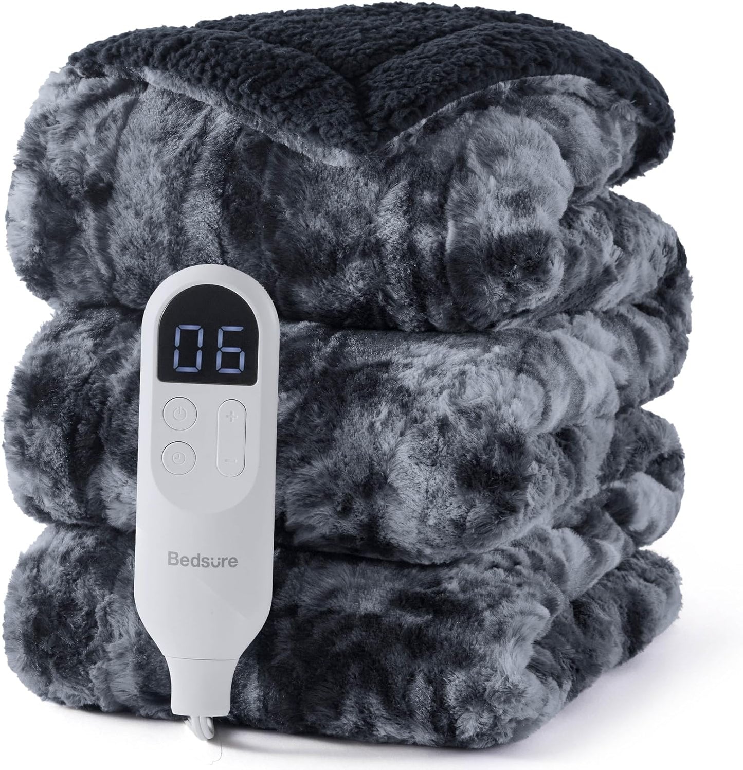 Bedsure Heated Blanket Throw Blanket with Preheat Function - Fast Heating Electric Blanket, Soft Flannel Throw with 6 Time Settings(Up to 10H), 6 Heating Settings, Gifts for Grandma (50"x60", Grey)