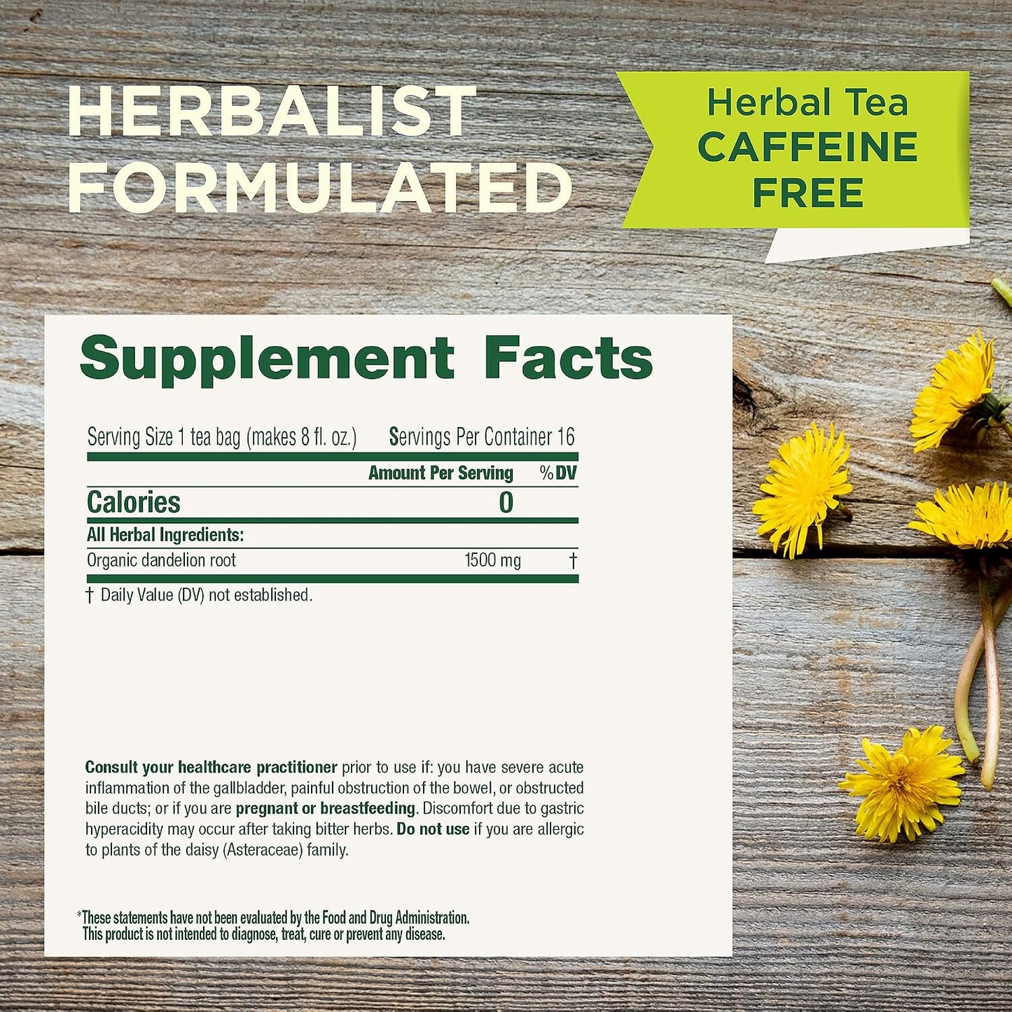 Traditional Medicinals Organic, Dandelion Leaf & Root - Dandelion Root Tea, Supports Normal Detox + Digestion - Kosher, Non-GMO, Caffeine-Free, Compostable - 16 Tea Bags