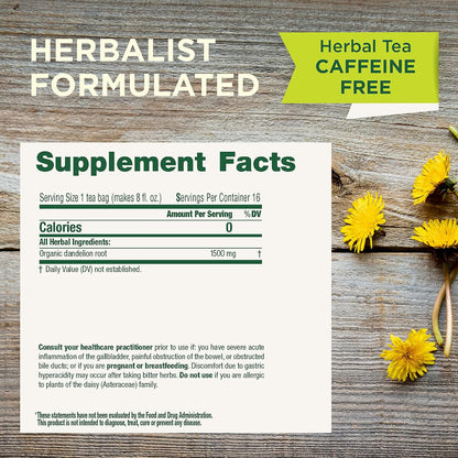 Traditional Medicinals Organic, Dandelion Leaf & Root - Dandelion Root Tea, Supports Normal Detox + Digestion - Kosher, Non-GMO, Caffeine-Free, Compostable - 16 Tea Bags