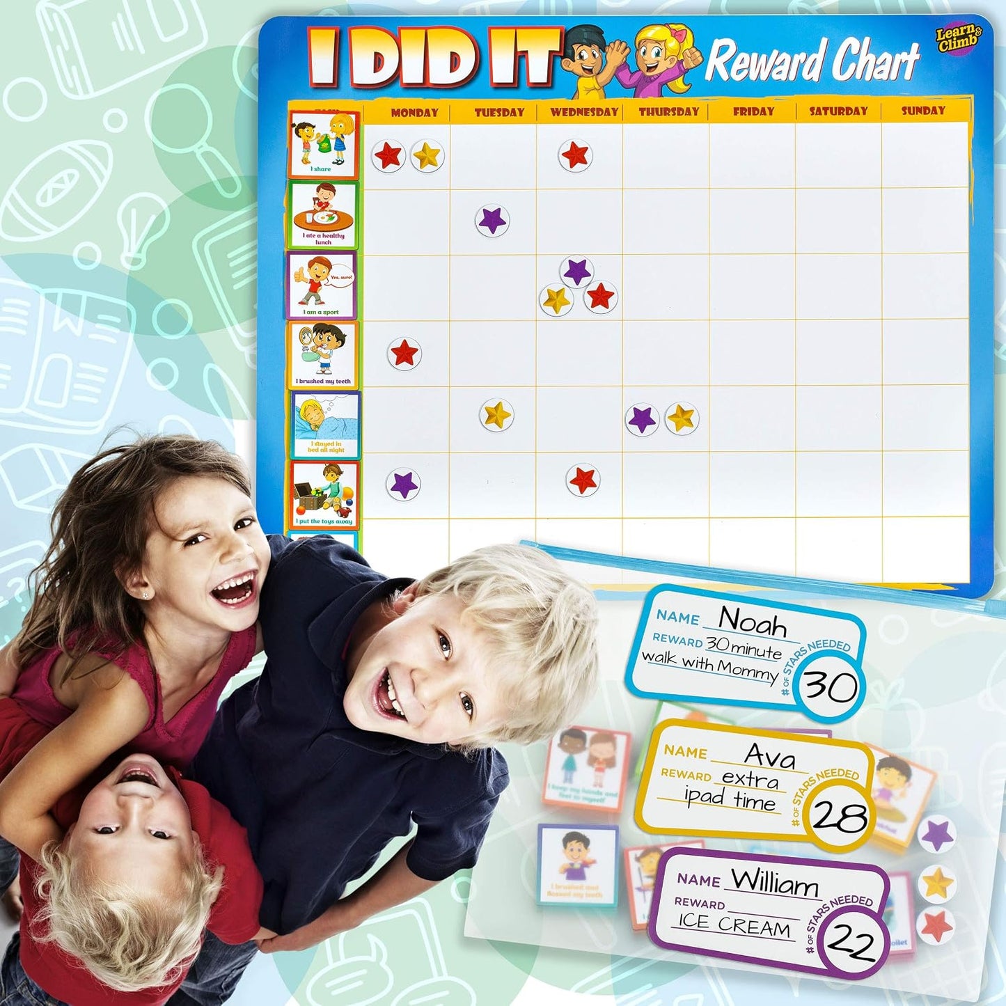 Behavior Reward Chart System - Pad with 26 Chore Charts for Kids, 2800 Stickers to Motivate Responsibility & Good Habits