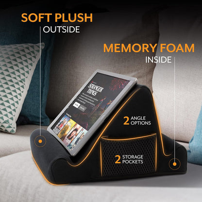 Brookstone Tablet Lap Cushion - Tablet/Phone/Ebook Holder for Bed, Flights, and Travel, Memory Foam Lap Desk for Reading and Hands Free Viewing, Compatible iPad and Kindle Accessories, Grey