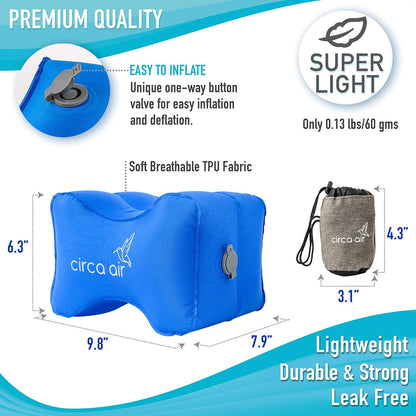 Circa Air Inflatable Knee Pillow for Side Sleepers, Travel Knee Pillow Between Legs for Sleeping, Orthopedic Sciatica Pain Relief Pillow, Leg Pillow for Hip Joints and Thigh Sleep Support