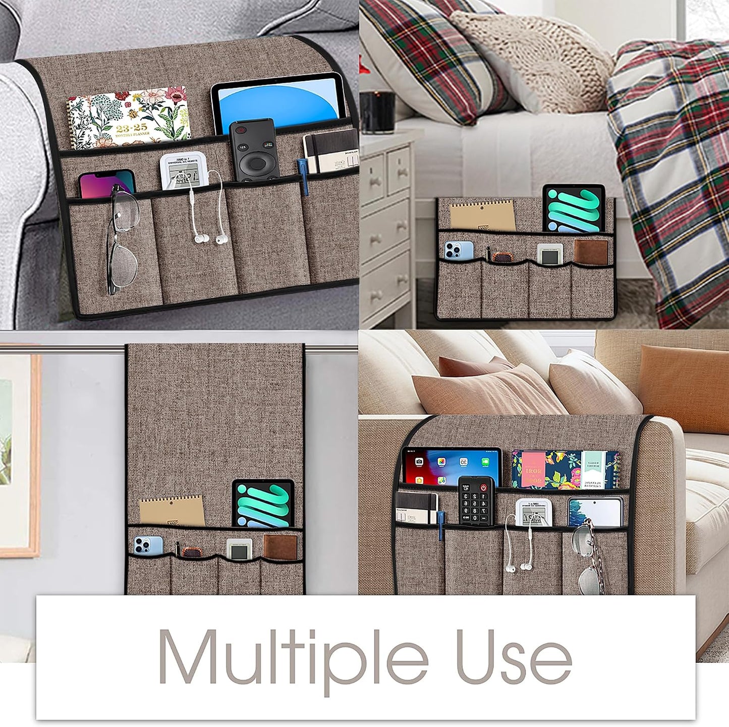 Joywell Remote Caddy Couch Remote Control Holder for Recliner Sofa Armrest Organizer Non Slip Arm Chair Caddie with 6 Pocket Storage for Magazine, Tablet, Phone, iPad, Black