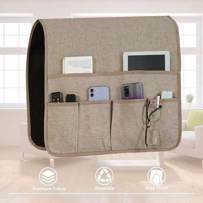 Armchair Caddy for Couch Remote Control Holder with 4 Pockets, Grey 1 Pack | Non-slip, Waterproof, Sofa Armset Organizer, Couch Chair Armrest Storage for TV Remote Control Phone Book Magazine 35"x13"