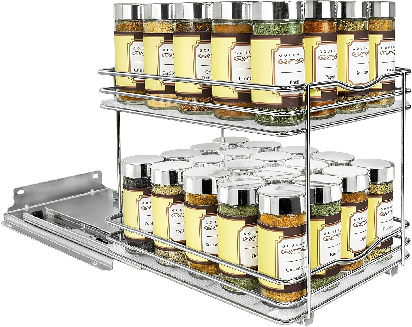 LYNK PROFESSIONAL® Pull Out Spice Organization for Cabinets - 4-3/8 inch Wide – Spice Rack for Inside Cabinets, Slide Out Spice Rack Organizer for cabinet – Pull Out Spice Rack, Sliding 2 Tier Chrome