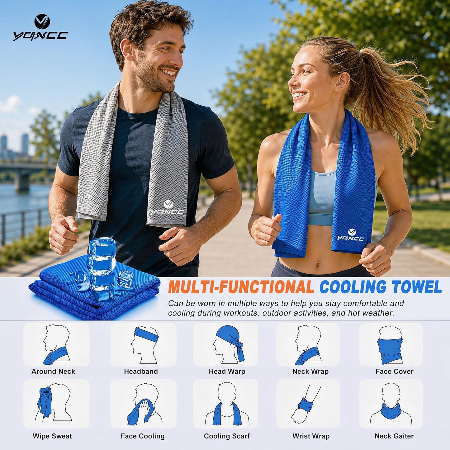 YQXCC 4 Pack Cooling Towels 40"x12", Cold Cool for Neck & Face | Cooling Neck Wraps, Soft Breathable Microfiber Chilly Towels, Ideal for Gym, Yoga, Golf, Running, Camping & Hot Weather