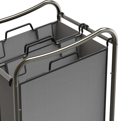 Simple Houseware 2-Bag Heavy Duty Laundry Sorter Rolling Cart, Dark Grey | Removable Bags and Lockable Wheels for Laundry Room Organization