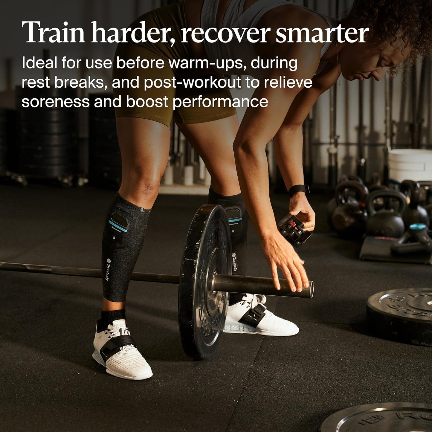 Therabody RecoveryPulse Calf - Compression and Vibration Sleeve for On The Go Relief, Reduce Soreness and Pain in Lower Legs, Increase Flexibility (Medium)