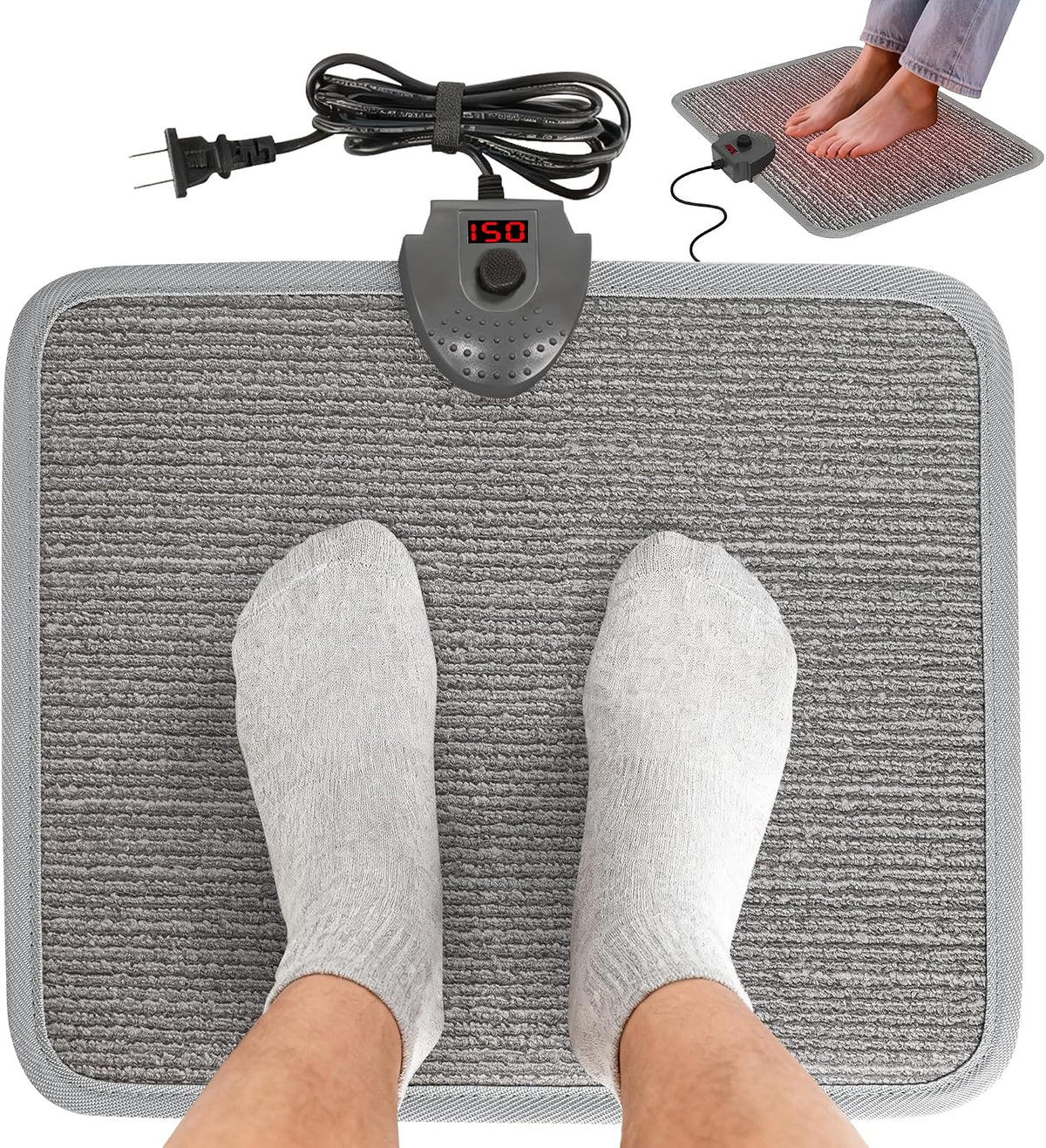 Heated Floor Mat Under Desk for Foot Warmer - Wider 110V Adjustable Temperature Electric Heating Pad - Carbon Crystal & Energy Saving Feet Warmers for Office,Home (Black)