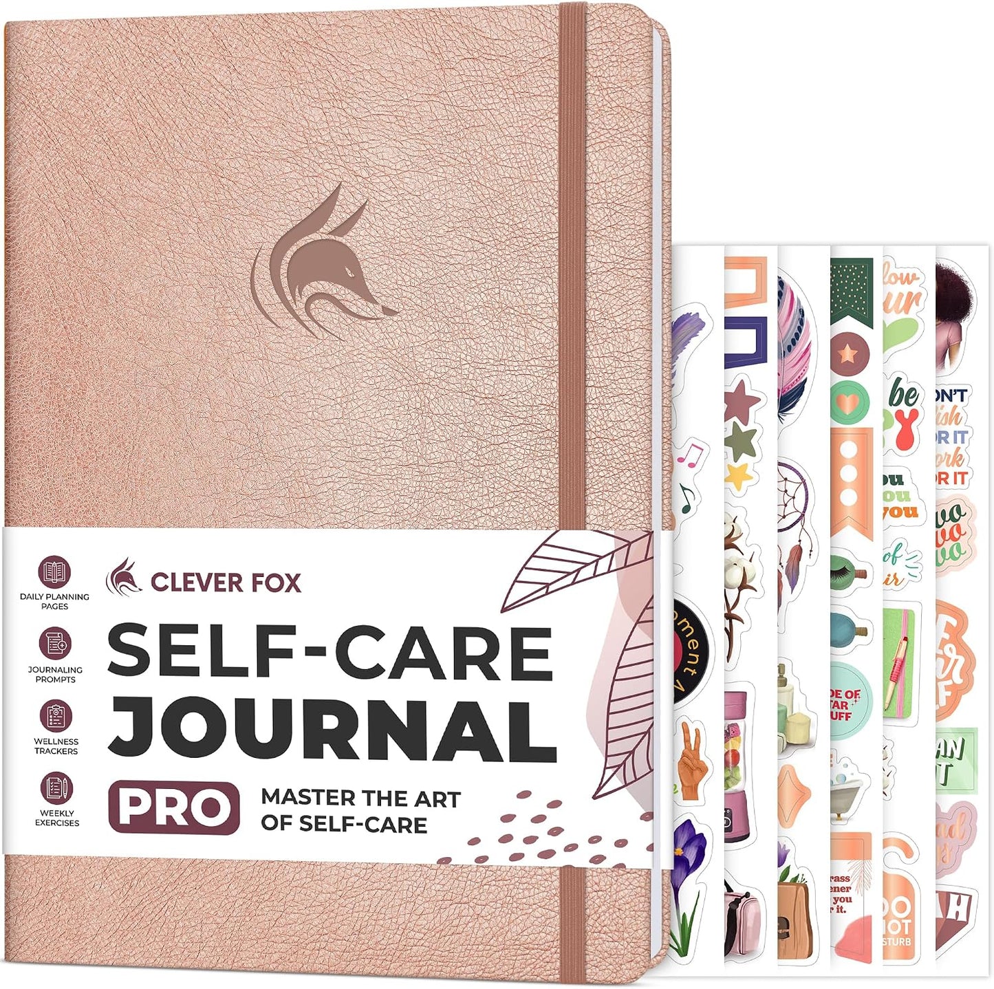 Clever Fox Self-Care Journal PRO for Women, Mental Health, Seashell | Guided daily life reflection, wellness, gratitude, and mood prompts, habit tracker, 7x10 in, eco leather hardcover
