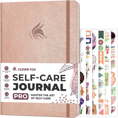 Clever Fox Self-Care Journal PRO for Women, Mental Health, Seashell | Guided daily life reflection, wellness, gratitude, and mood prompts, habit tracker, 7x10 in, eco leather hardcover