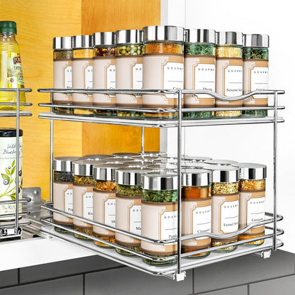 LYNK PROFESSIONAL® Pull Out Spice Organization for Cabinets - 4-3/8 inch Wide – Spice Rack for Inside Cabinets, Slide Out Spice Rack Organizer for cabinet – Pull Out Spice Rack, Sliding 2 Tier Chrome