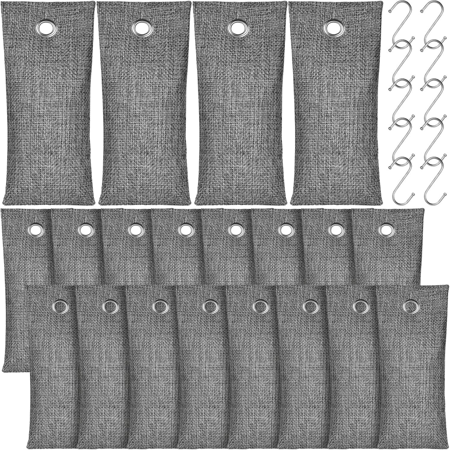 20 Pack Activated Charcoal Odor Absorber with 10 Pcs Hooks, Bamboo Charcoal air purifying Bags (50g/ Each), Shoe Deodorizer Odor Eliminator for Strong Odor, Car, Home, Pet, Closet