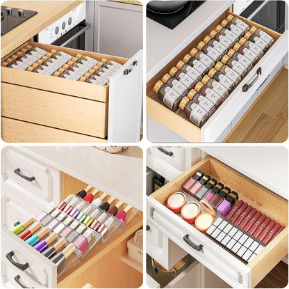 MUDEELA Clear Spice Drawer Organizer, 4 Tier- 2 Set (8 Packs) Spice Rack for Drawer, Expandable From 11" to 22" Kitchen Seasoning Organizers and Storage for Drawer (Jars not included)