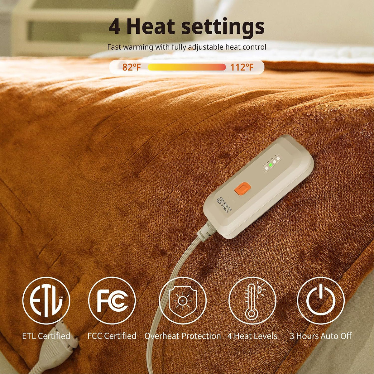 GOTCOZY Heated Blanket-Soft Plush Electric Blanket 50"X60"(Grey)