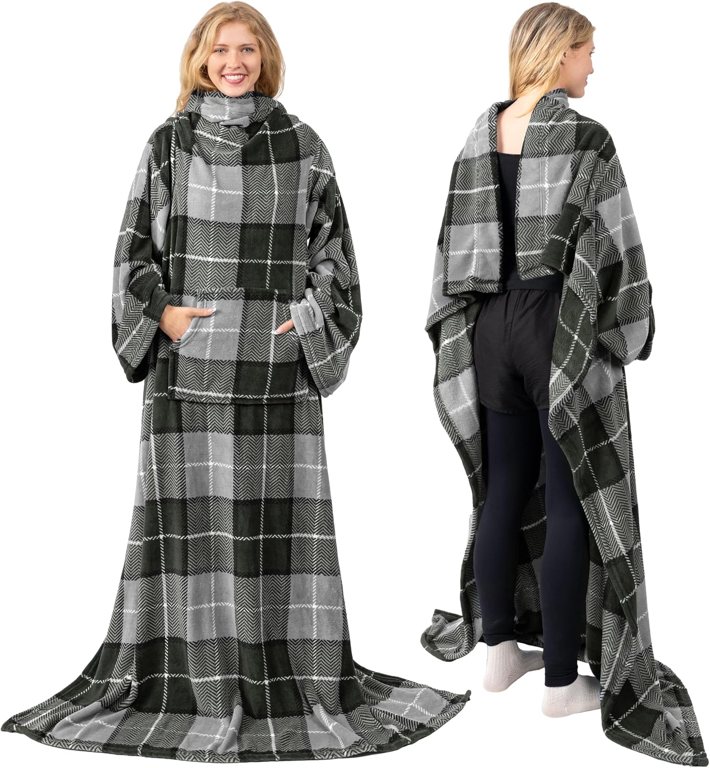 PAVILIA Blanket with Sleeves for Adult Women Men, Soft Warm Wearable Blanket Fleece Wrap Throw, Robe Blanket Gift