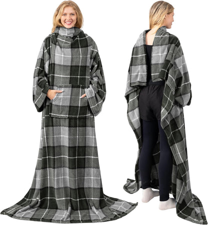 PAVILIA Blanket with Sleeves for Adult Women Men, Soft Warm Wearable Blanket Fleece Wrap Throw, Robe Blanket Gift