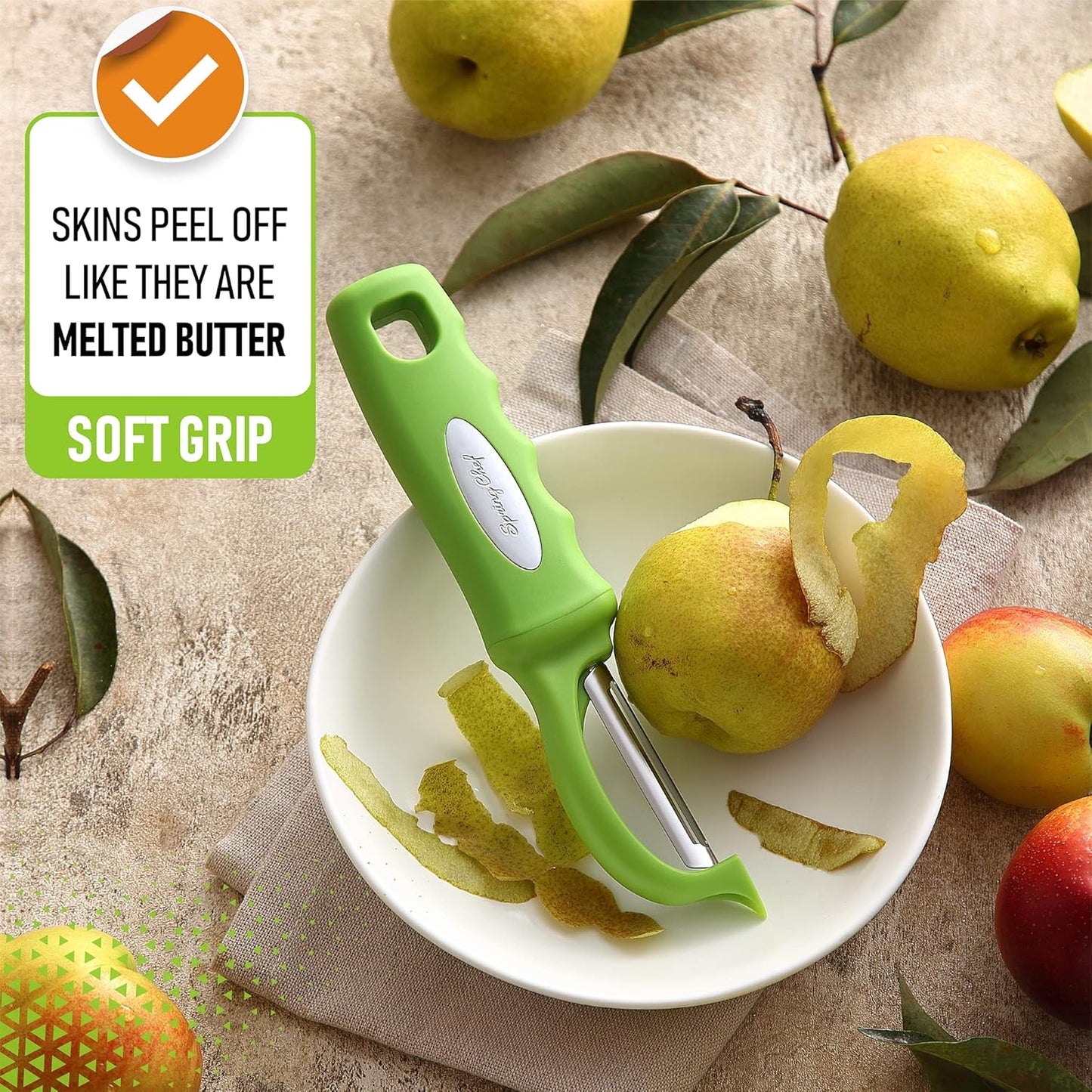 Spring Chef Swivel Potato Peeler for Kitchen w/ Soft Grip Handle, Mango | Premium Vegetable Peeler w/ Sharp Stainless Steel Blades, Multifunctional Food Peeler for Apple, Carrot, Cucumber, Fruit