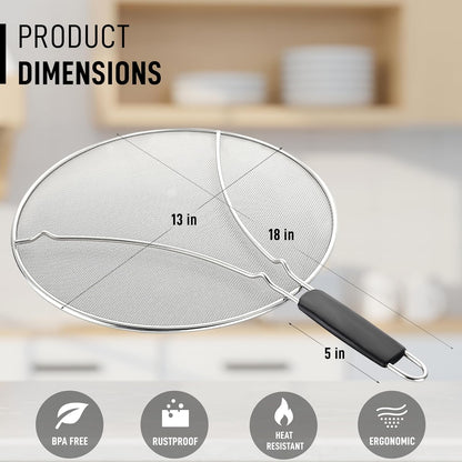 Zulay Kitchen Splatter Screen for Frying Pan (13”) - Grease Splatter Guard for Frying Pan - Oil Splatter Guard - Oil Splash Guard for Frying Pan - Stainless Steel Grease Screen for Stove Top (Black)
