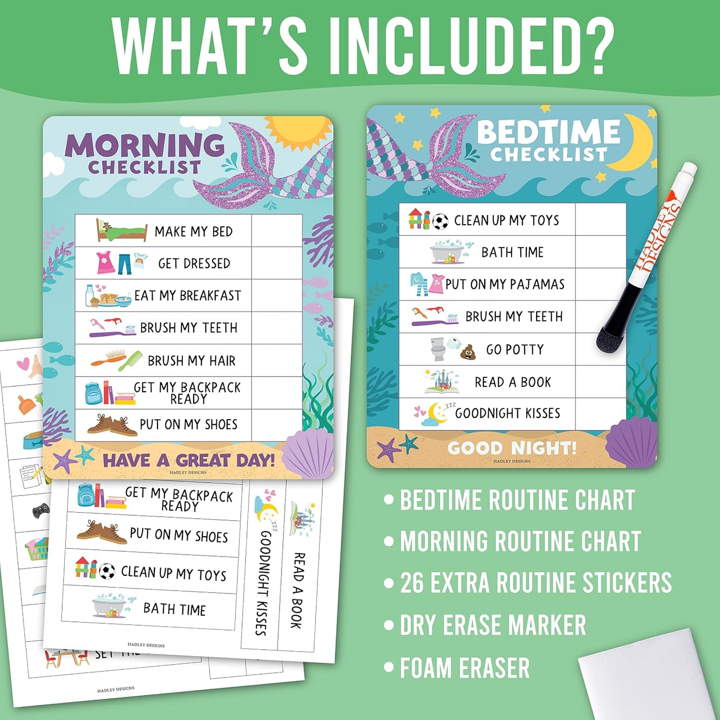 Magnetic Morning & Bedtime Routine Chart for Kids - Customizable Toddler Daily Schedule Board with Dry Erase Surface, Stickers & Marker, Build Habits with Visual Checklists, Boho Theme