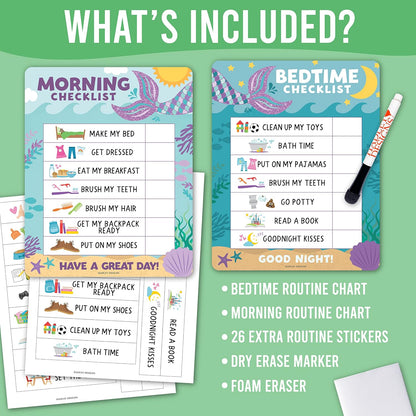 Magnetic Morning & Bedtime Routine Chart for Kids - Customizable Toddler Daily Schedule Board with Dry Erase Surface, Stickers & Marker, Build Habits with Visual Checklists, Boho Theme