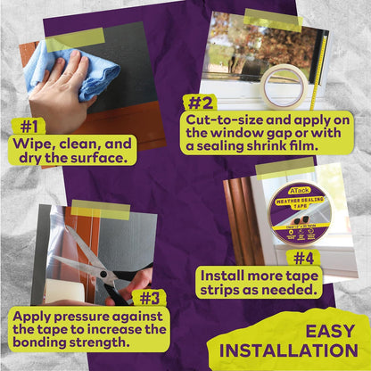 ATack Transparent Window Weather Sealing Tape, 2-Inch x 30 Yards, Clear Window Draft Isolation Sealing Film Tape- No Residue, Surface-Safe, Wood-Safe, Removes Cleanly