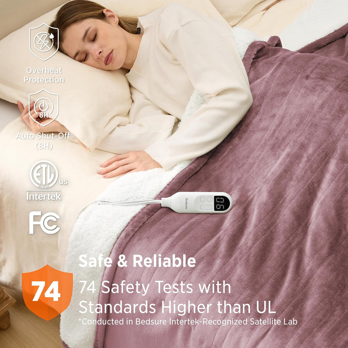 Bedsure Heated Blanket Throw, Soft Electric Blanket with Preheat, Cream
