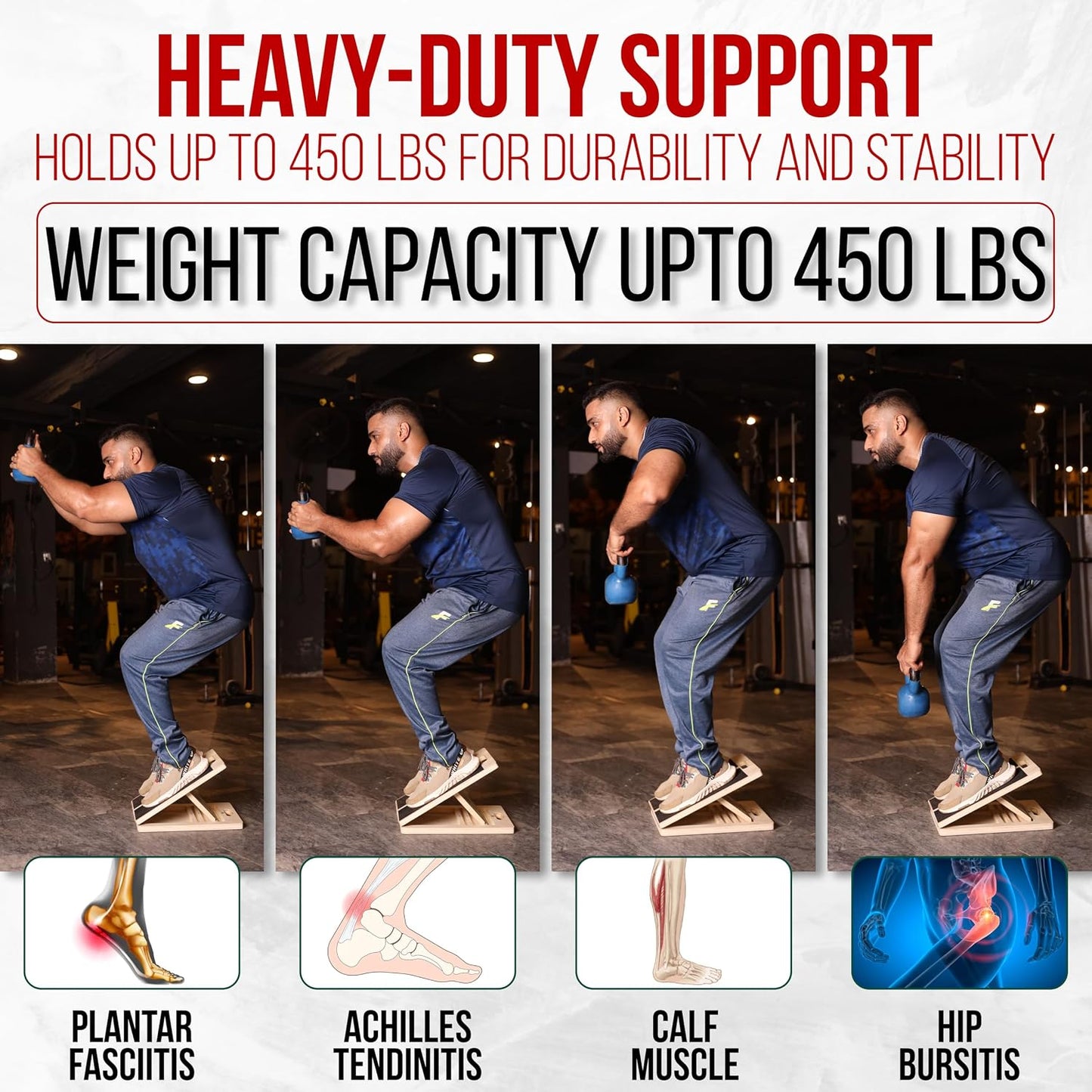 Professional Adjustable Calf Stretcher Slant Board for Squats for Ankle and Achilles Stretching, Posture Wooden Slant Board for Calf Stretching, Squat Wedge for Physical therapy & Exercise