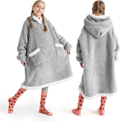 Bedsure Wearable Blanket Sherpa Hoodie Gifts, Sweatshirt, Grey, Standard
