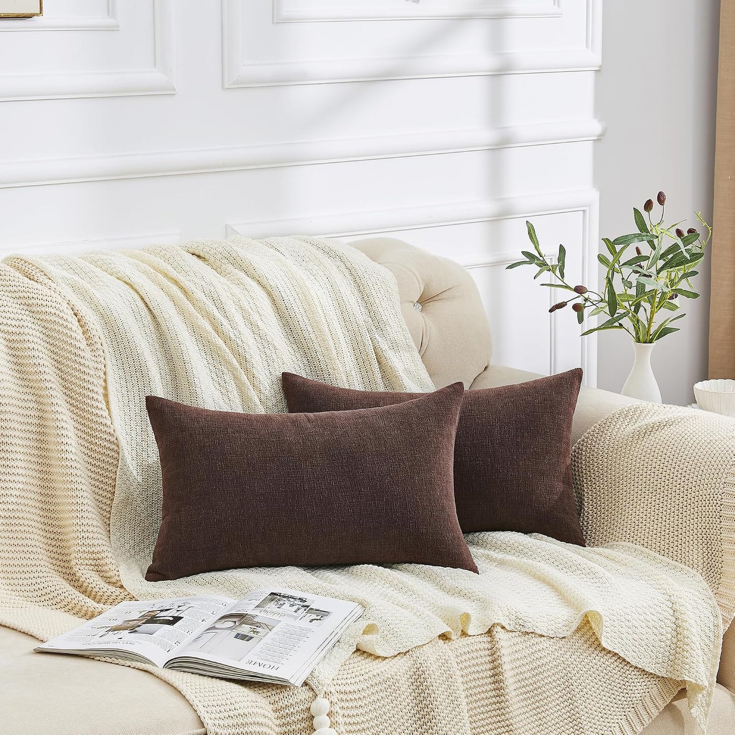 GAWAMAY Lumbar Support Pillow Decorative Rectangle Throw Pillow Covers 12"x20" Inch Set of 2, Soft Chenille Fall Pillowcase for Living Room Bedroom Sofa Couch Cushion Cover Grey 30x50cm (No Insert)