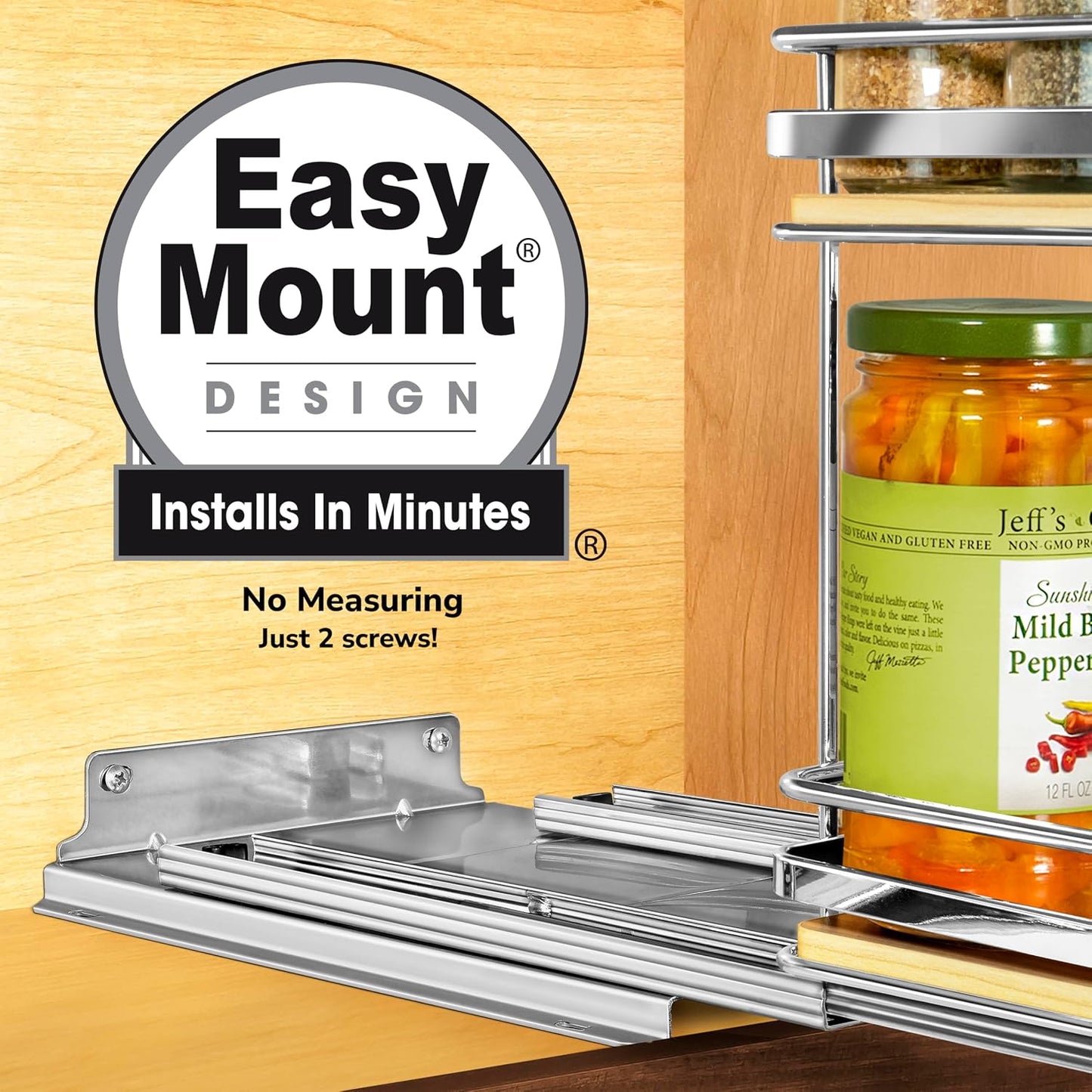 LYNK PROFESSIONAL® Pull Out Spice Organization for Cabinets - 4-3/8 inch Wide – Spice Rack for Inside Cabinets, Slide Out Spice Rack Organizer for cabinet – Pull Out Spice Rack, Sliding 2 Tier Chrome