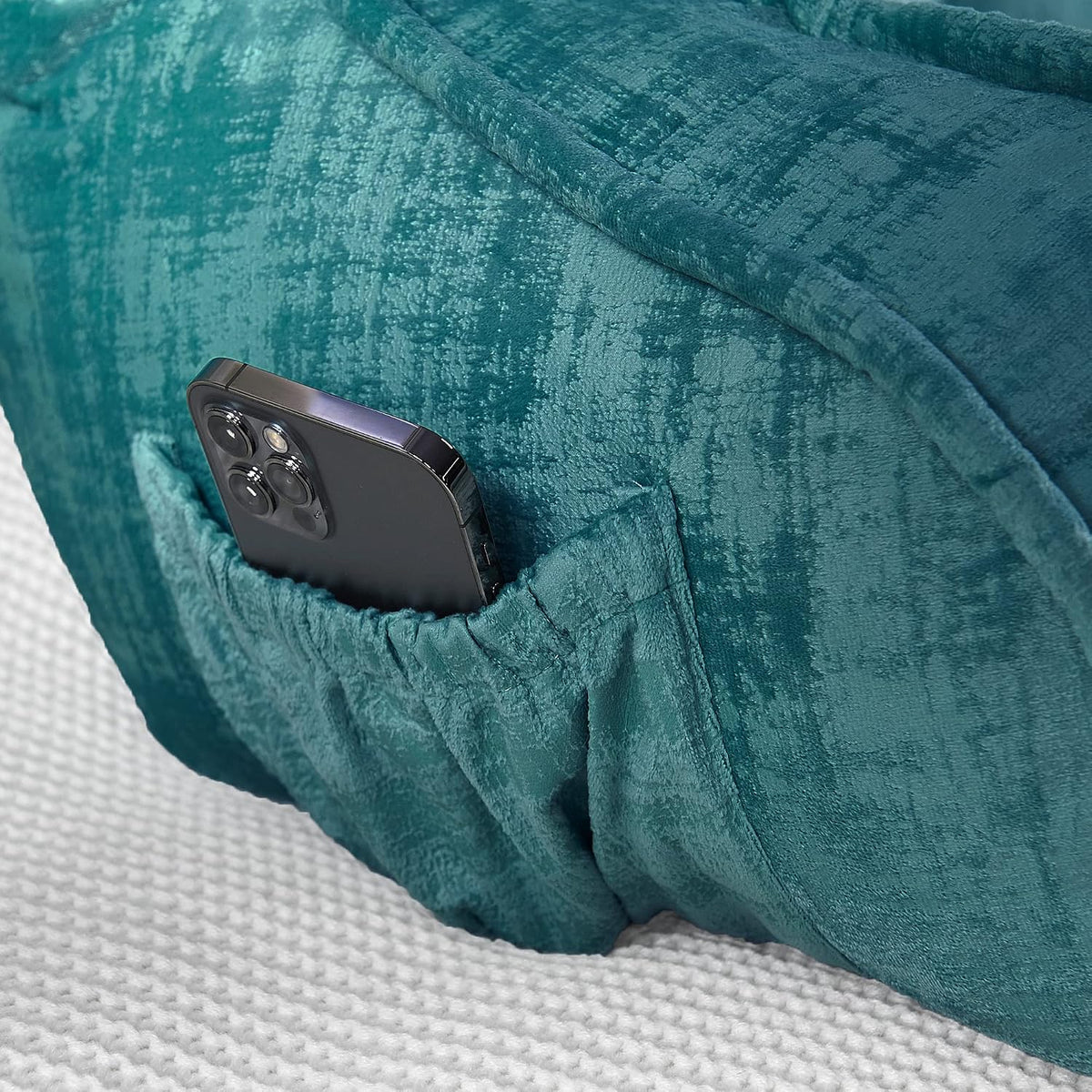 DIY Assembly Art Velvet Backrest Reading Bed Rest Pillow with Arms & Pockets, 18" H for Sitting in Bed Couch Sofa, Back Support Cushion with Removable Cover, 20"x18"x17", Aqua