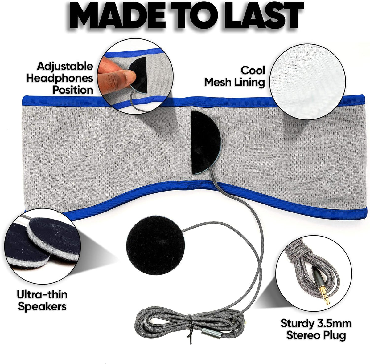 CozyPhones Sleep Headphones - Over Ear Headphones from Ultra Thin Cool Mesh Wired for Side Sleepers, Meditation, Running, Laptop, and Phone - White