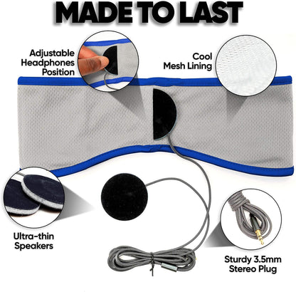 CozyPhones Sleep Headphones - Over Ear Headphones from Ultra Thin Cool Mesh Wired for Side Sleepers, Meditation, Running, Laptop, and Phone - White