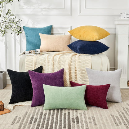 GAWAMAY Lumbar Support Pillow Decorative Rectangle Throw Pillow Covers 12"x20" Inch Set of 2, Soft Chenille Fall Pillowcase for Living Room Bedroom Sofa Couch Cushion Cover Grey 30x50cm (No Insert)