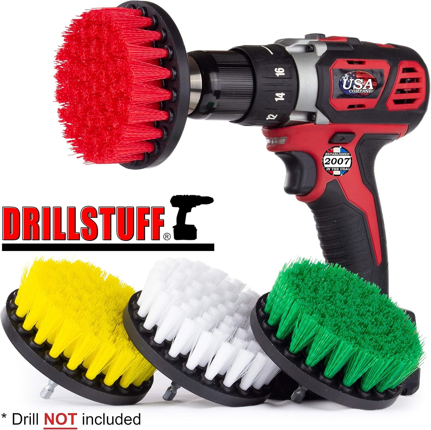 4in Soft, Medium and Stiff Drill Brush Attachment Power Scrubber Brush Set | 4 Piece Power Scrubbing Brushes Drill Attachment Kit - Spin Brushes for Cleaning Showers, Tubs, Bathroom, Tile, Grout, Carpet