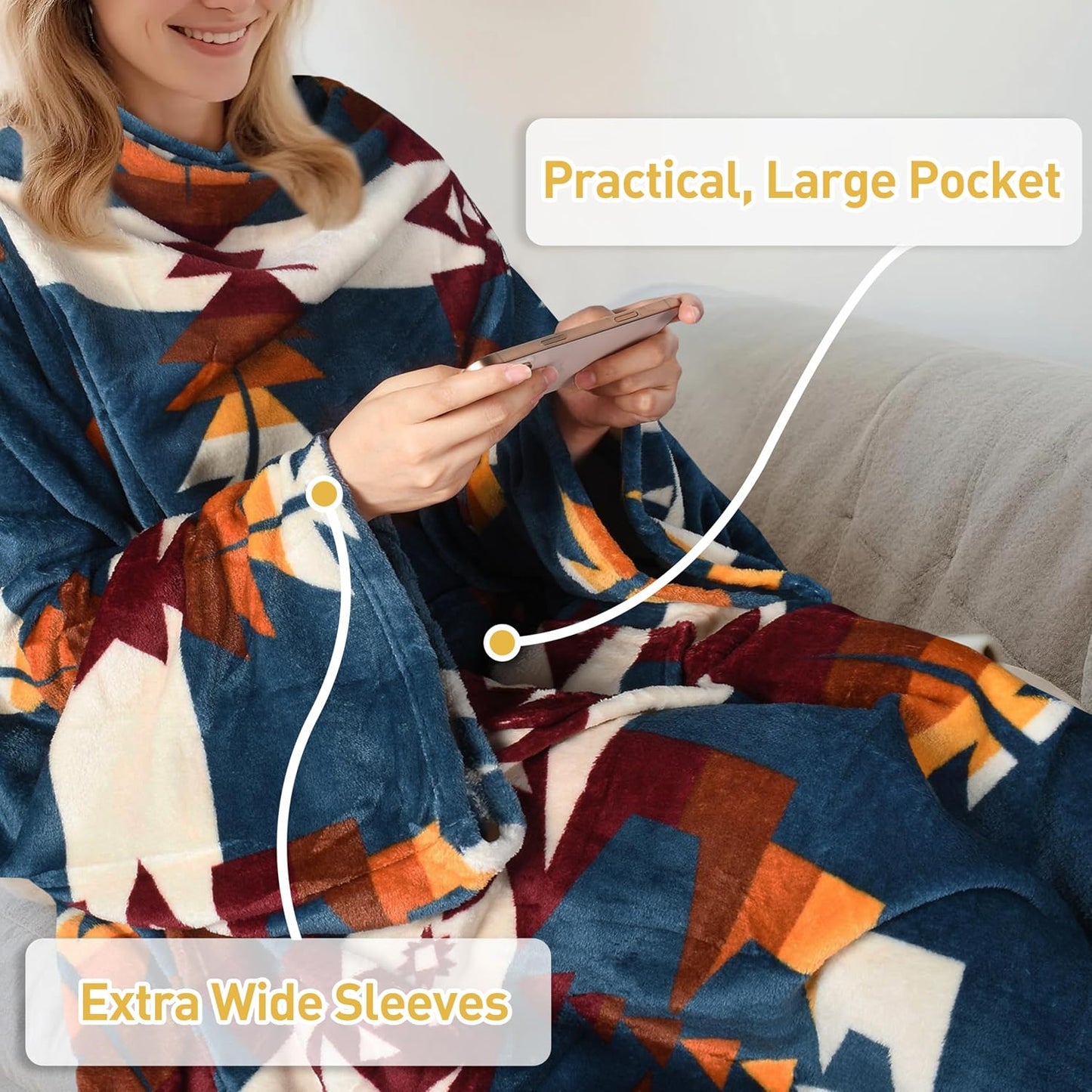 Catalonia Wearable Blanket with Sleeves & Foot Pocket for Adults | Soft Fleece Throw Wrap with Hands-Free Comfort, Perfect for Reading, TV Time & Relaxing, Christmas Gift for Women & Men