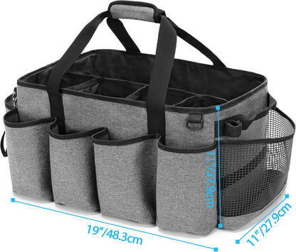 HODRANT Extra-Large Cleaning Caddy with Handles & Multi Pockets | Large Capacity Tote Bag for Cleaning Tools & Products Storage, Cleaner Organizer for Car, Home & Housekeeping Work, Gray