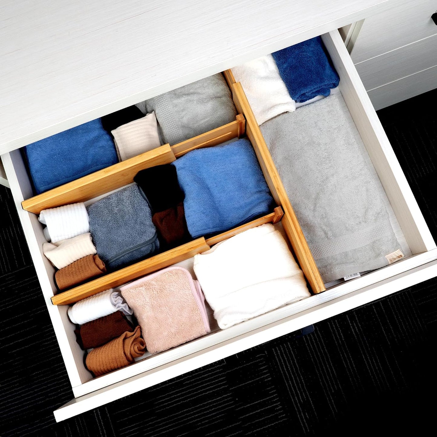 Utoplike 4 Pcs Bamboo Kitchen Drawer Dividers, Large Drawers Organizers | Adjustable Spring Loaded Expandable Organization, Works in Dresser, Bathroom, Bedroom, Office, Fit 17.8"-20.6" Drawer, 2.4"H
