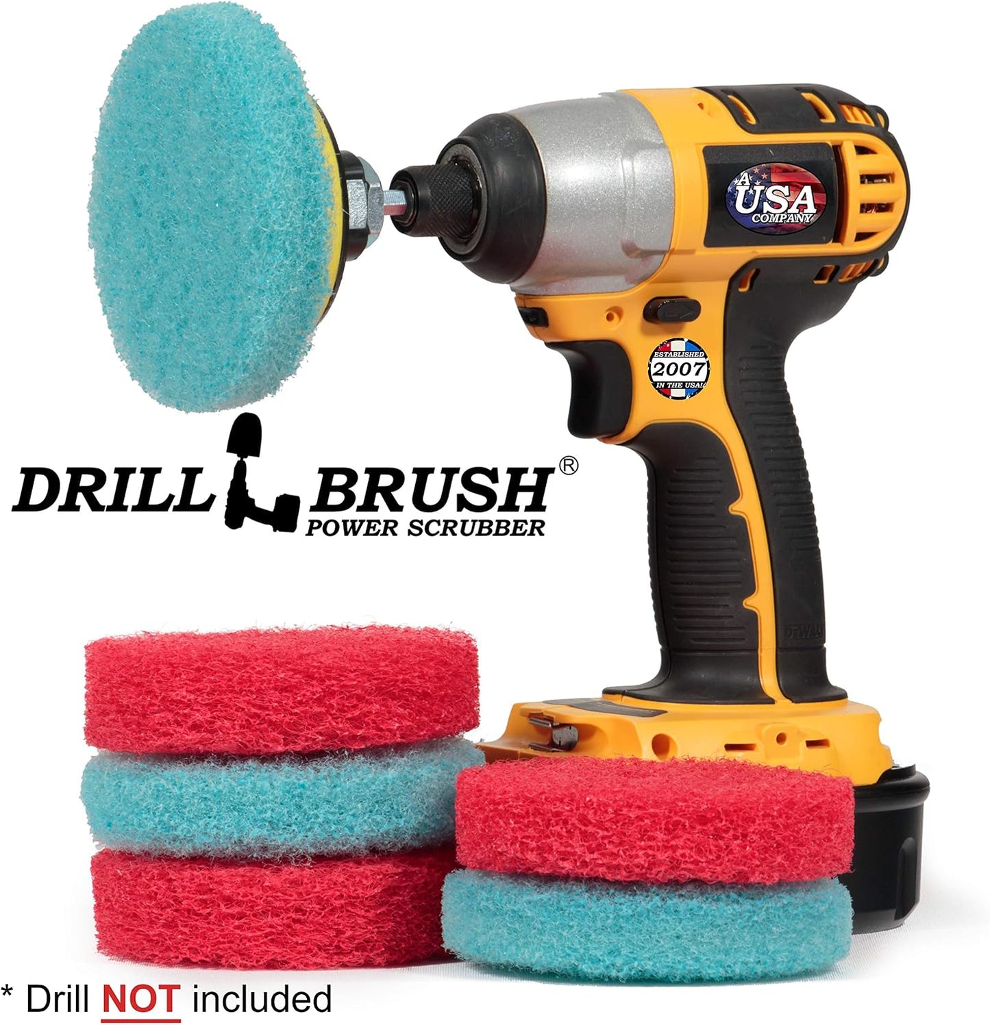 Cordless Drill Attachment - Acid Rain - Pool Tile - Granite - Shower Doors | Scrub - Scour - Drill Pads - Hard Water Stain Remover - Soap Scum - Mold - Mildew - Mineral - Rust - Calcium - Limescale